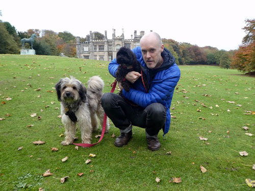 ben outside with 3 dogs